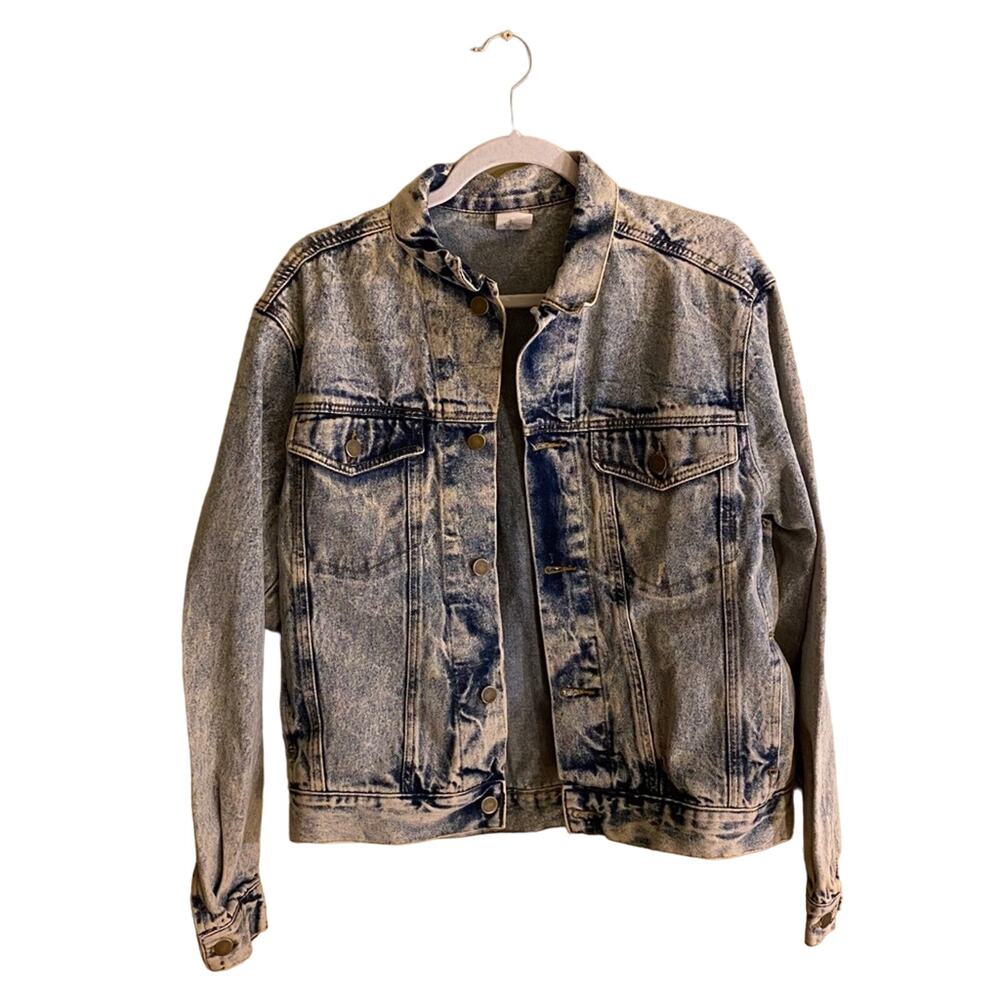 VNTG acid wash worn in jean jacket  grunge shabbychic 80s punk XL